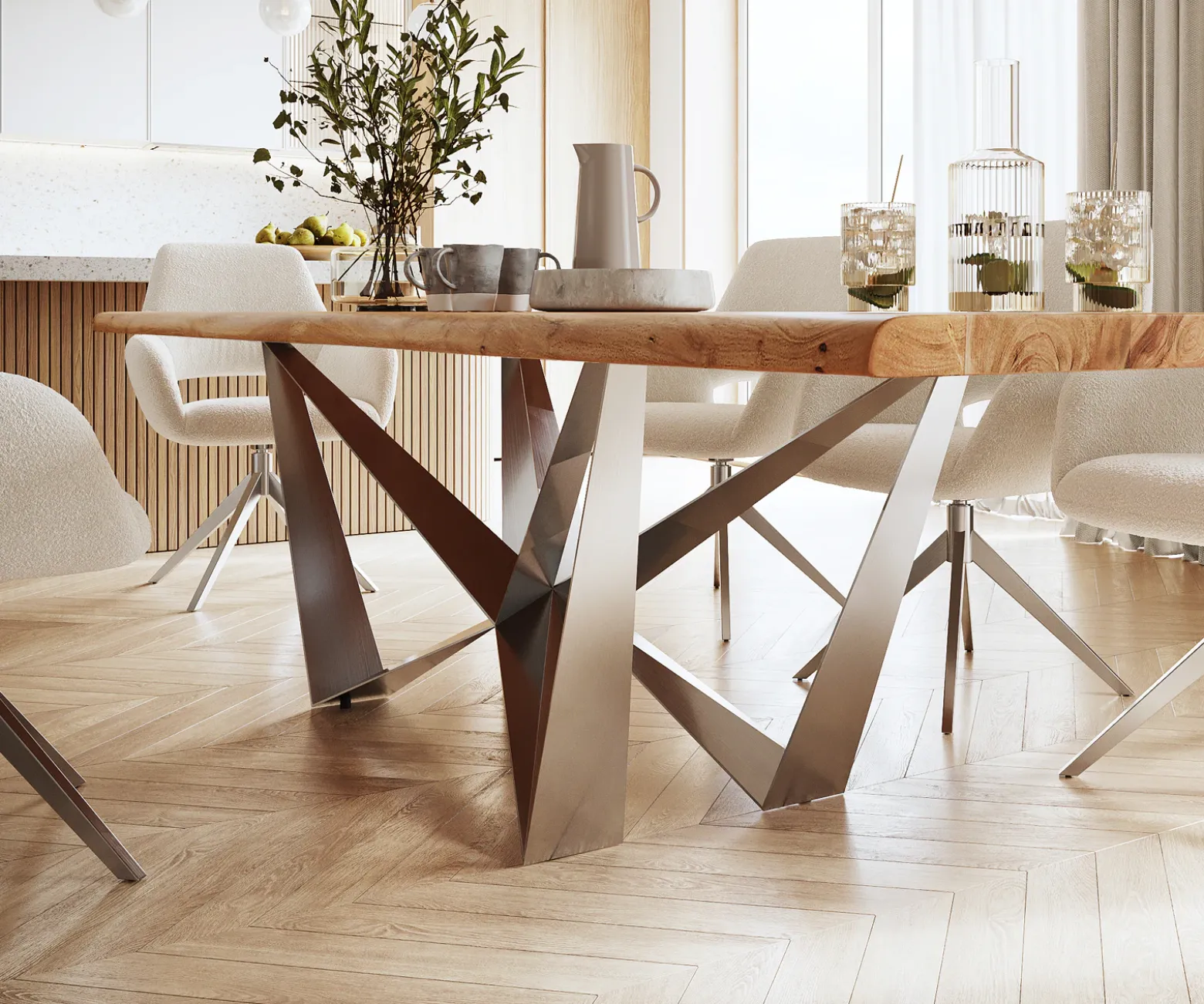 EsstischEdge 300x100 XL Akazie Natur Spider Flachstahl Edelstahl Live- Sofort versandfertig