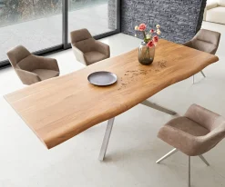 EsstischEdge 260x100 XL Akazie Natur Kreuzgestell Rechteck Edelstahl Live- Sofort versandfertig