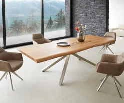 EsstischEdge 260x100 XL Akazie Natur Kreuzgestell Rechteck Edelstahl Live- Sofort versandfertig