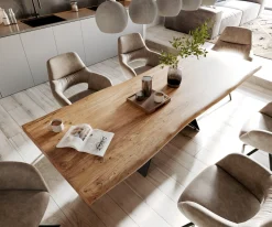 EsstischEdge 260x100 XL Akazie Natur V-Gestell Flachstahl Schwarz Live- Sofort versandfertig