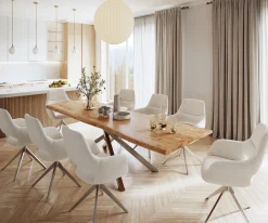EsstischEdge 280x100 XL Akazie Natur Kreuzgestell Rechteck Edelstahl Live- Sofort versandfertig
