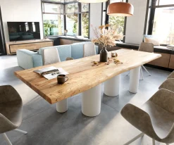EsstischEdge 280x100 XL Akazie Natur Pilier Metall Weiß Live- Sofort versandfertig