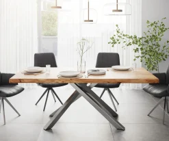 EsstischEdge 200x100 XL Akazie Natur Kreuzgestell Rechteck Edelstahl Live- Sofort versandfertig
