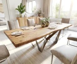 EsstischEdge 260x100 XL Akazie Natur Spider Flachstahl Edelstahl Live- Sofort versandfertig
