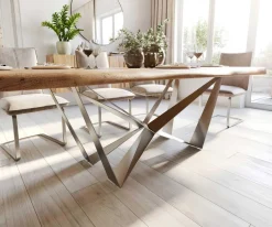 EsstischEdge 260x100 XL Akazie Natur Spider Flachstahl Edelstahl Live- Sofort versandfertig