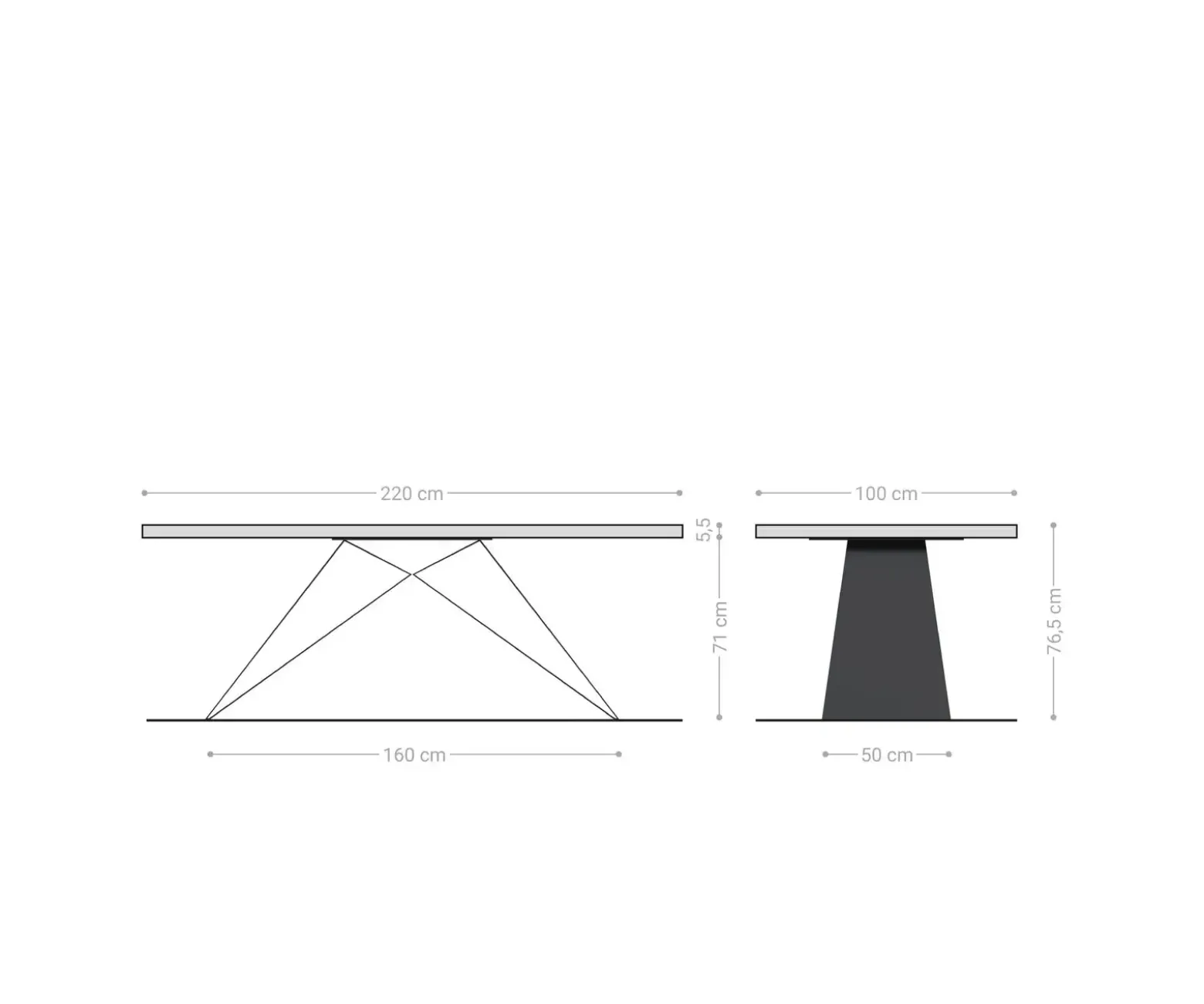 EsstischEdge 220x100 XL Akazie Platin V-Gestell Flachstahl Schwarz Live- Versandfertig ca. 07.11.26