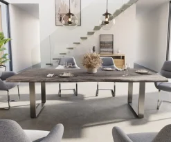 EsstischEdge 260x100 XL Akazie Platin Edelstahl Schmal Live- Sofort versandfertig