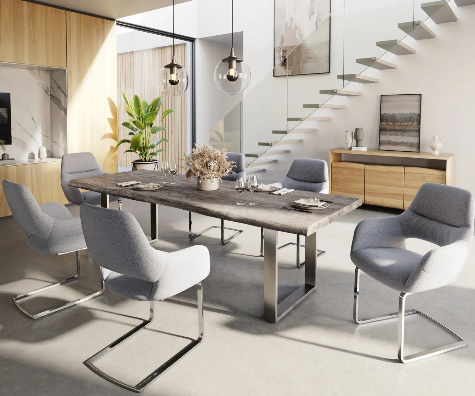 EsstischEdge 260x100 XL Akazie Platin Edelstahl Schmal Live- Sofort versandfertig