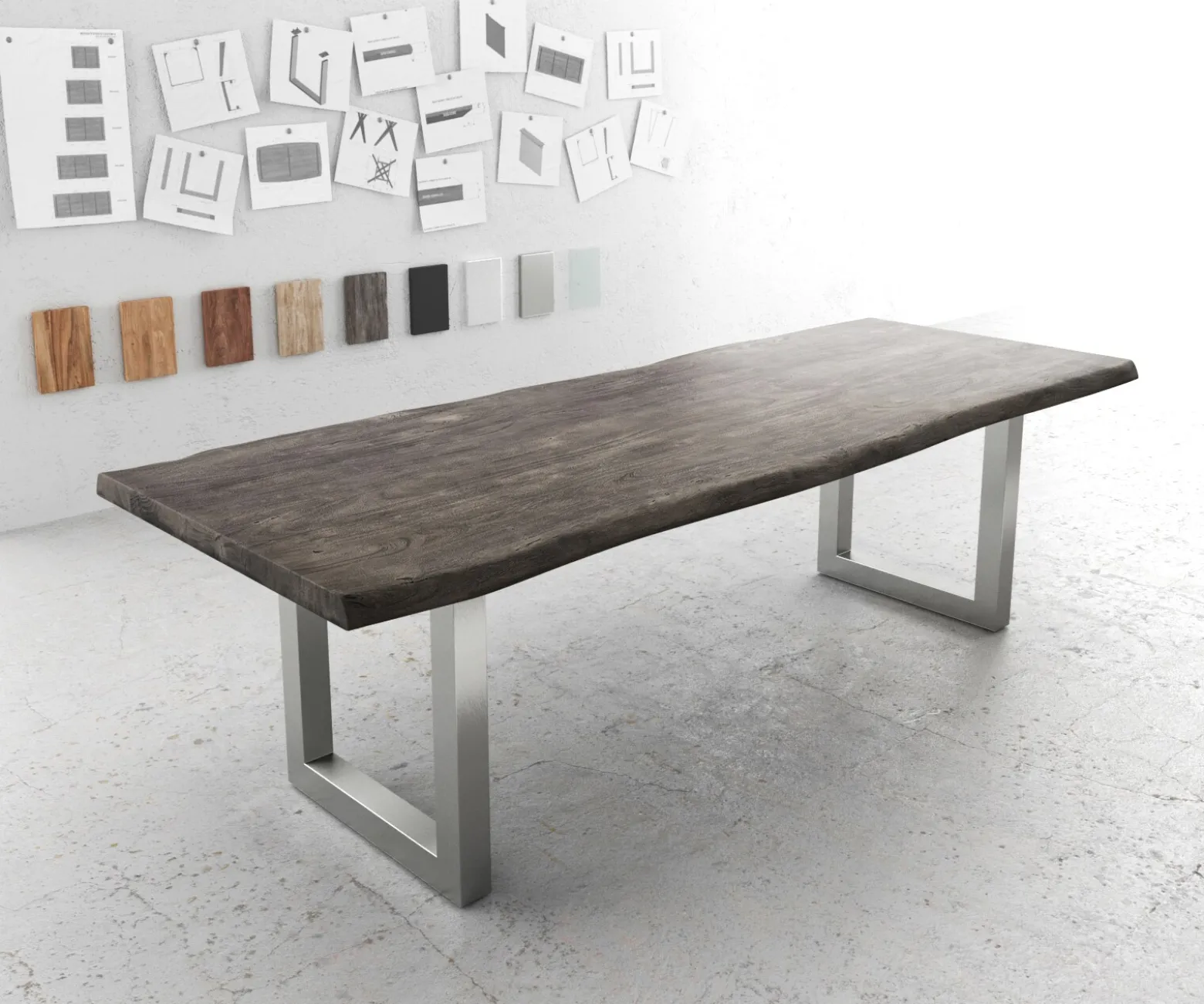 EsstischEdge 260x100 XL Akazie Platin Edelstahl Breit Live- Sofort versandfertig