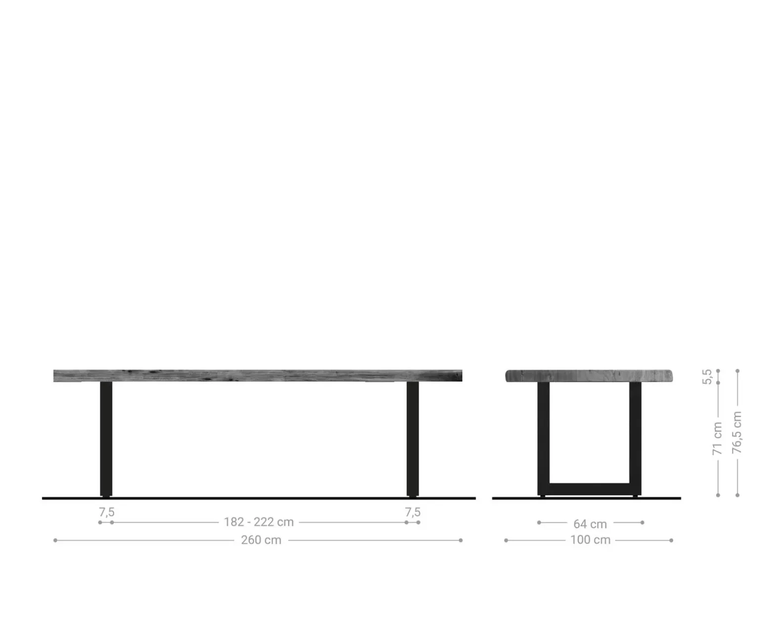 EsstischEdge 260x100 XL Akazie Platin Edelstahl Breit Live- Sofort versandfertig