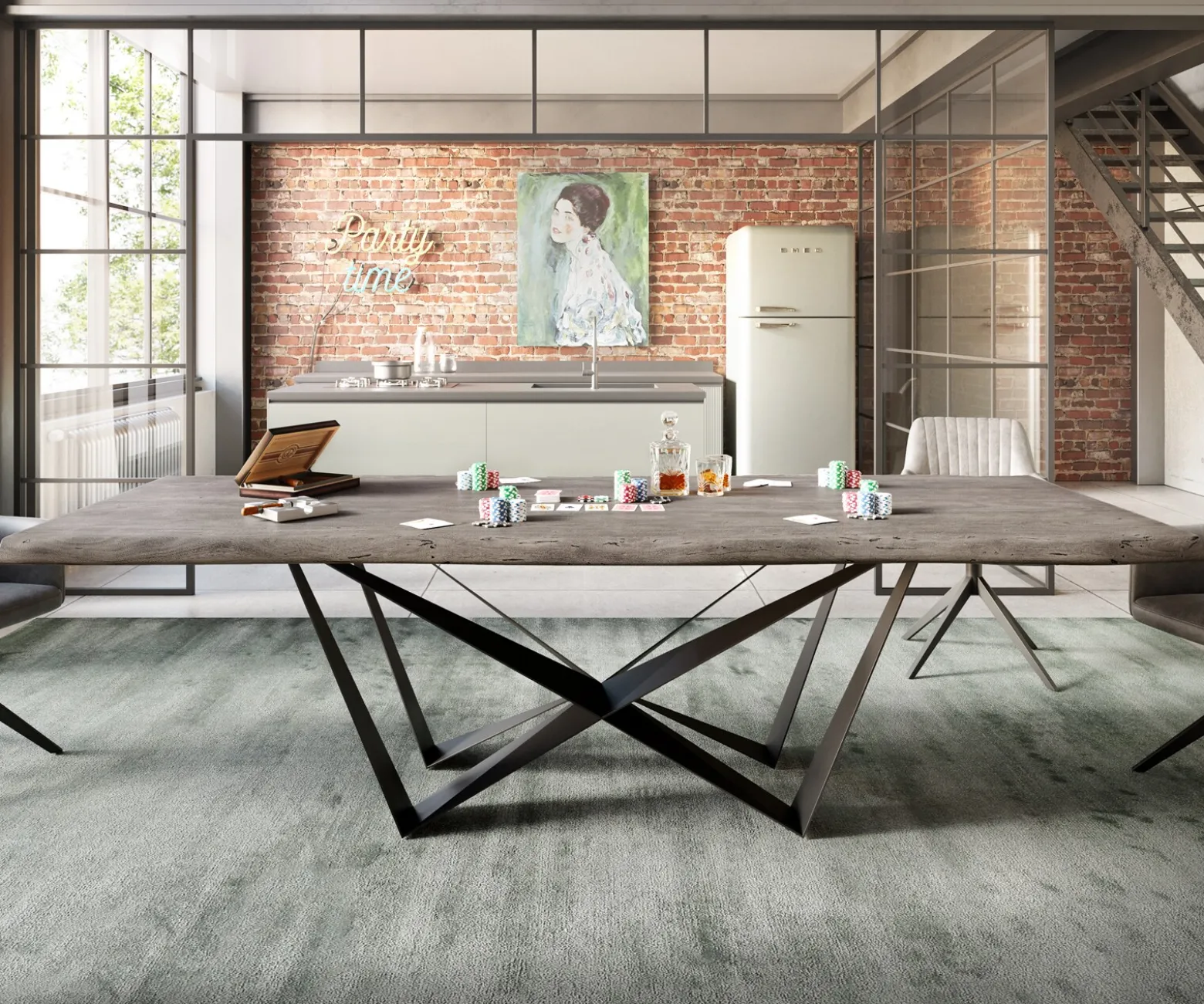 EsstischEdge 260x100 XL Akazie Platin Spider Flachstahl Schwarz Live- Sofort versandfertig