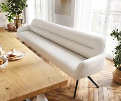 EsszimmerbankTaya-Flex 300 cm Bouclé Creme-Weiß Kreuzgestell kantig Schwarz Taschenfederkern Sofort versandfertig
