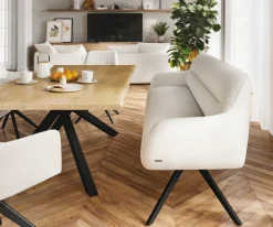 EsszimmerbankTaya-Flex 200 cm Bouclé Creme-Weiß Kreuzgestell kantig Schwarz Taschenfederkern Sofort versandfertig