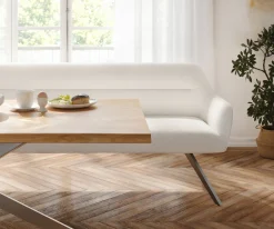 EsszimmerbankTaya-Flex 200 cm Bouclé Creme-Weiß Kreuzgestell kantig Graphit Taschenfederkern Sofort versandfertig