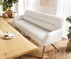 EsszimmerbankTaya-Flex 200 cm Bouclé Creme-Weiß Kreuzgestell kantig Effektfinish Titan Taschenfederkern Sofort versandfertig