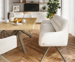 EsszimmerbankTaya-Flex 200 cm Bouclé Creme-Weiß Kreuzgestell kantig Effektfinish Titan Taschenfederkern Sofort versandfertig