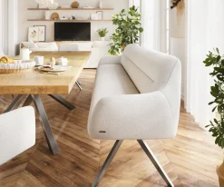 EsszimmerbankTaya-Flex 300 cm Bouclé Creme-Weiß Kreuzgestell kantig Graphit Taschenfederkern Sofort versandfertig