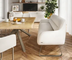 EsszimmerbankTaya-Flex 200 cm Bouclé Creme-Weiß Kufengestell flach Effektfinish Titan Taschenfederkern Sofort versandfertig
