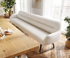EsszimmerbankTaya-Flex 300 cm Bouclé Creme-Weiß Kufengestell flach Schwarz Taschenfederkern Sofort versandfertig
