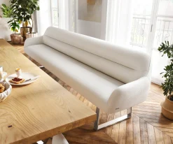 EsszimmerbankTaya-Flex 300 cm Bouclé Creme-Weiß Kufengestell kantig Edelstahl Taschenfederkern Versandfertig ca. 12.02.27