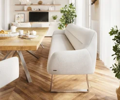 EsszimmerbankTaya-Flex 300 cm Bouclé Creme-Weiß Kufengestell kantig Edelstahl Taschenfederkern Versandfertig ca. 12.02.27