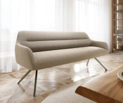 EsszimmerbankTaya-Flex 200 cm Bouclé Schlamm Kreuzgestell kantig Effektfinish Titan Taschenfederkern Sofort versandfertig
