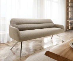 EsszimmerbankTaya-Flex 200 cm Bouclé Schlamm Kreuzgestell kantig Edelstahl Taschenfederkern Sofort versandfertig