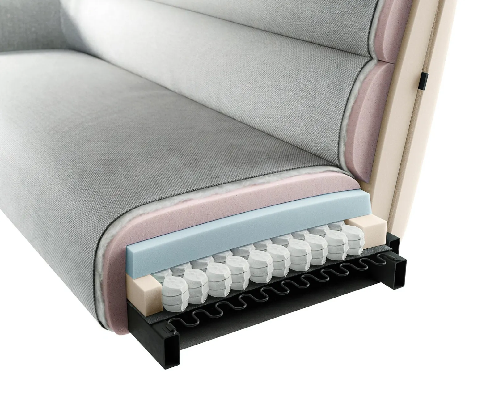 EsszimmerbankTaya-Flex 200 cm Bouclé Schlamm Kreuzgestell kantig Graphit Taschenfederkern Sofort versandfertig