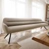 EsszimmerbankTaya-Flex 300 cm Bouclé Schlamm Kreuzgestell kantig Schwarz Taschenfederkern Sofort versandfertig
