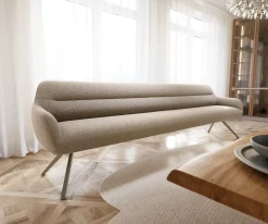 EsszimmerbankTaya-Flex 300 cm Bouclé Schlamm Kreuzgestell kantig Effektfinish Titan Taschenfederkern Sofort versandfertig