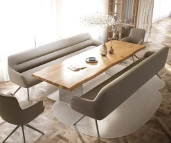 EsszimmerbankTaya-Flex 300 cm Bouclé Schlamm Kreuzgestell kantig Effektfinish Titan Taschenfederkern Sofort versandfertig