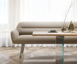 EsszimmerbankTaya-Flex 200 cm Bouclé Schlamm Kufengestell flach Edelstahl Taschenfederkern Sofort versandfertig