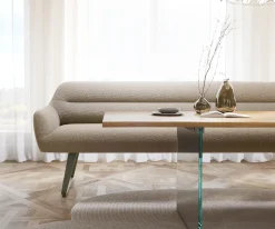 EsszimmerbankTaya-Flex 300 cm Bouclé Schlamm Kufengestell flach Effektfinish Titan Taschenfederkern Sofort versandfertig