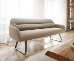EsszimmerbankTaya-Flex 200 cm Bouclé Schlamm Kufengestell flach Effektfinish Titan Taschenfederkern Sofort versandfertig