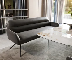 EsszimmerbankTaya-Flex 200 cm Mikrofaser Anthrazit Vintage Kreuzgestell kantig Schwarz Taschenfederkern Sofort versandfertig