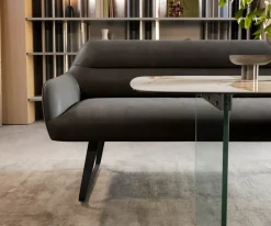 EsszimmerbankTaya-Flex 300 cm Mikrofaser Anthrazit Vintage Kufengestell flach Schwarz Taschenfederkern Sofort versandfertig
