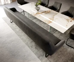EsszimmerbankTaya-Flex 300 cm Mikrofaser Anthrazit Vintage Kufengestell flach Schwarz Taschenfederkern Sofort versandfertig