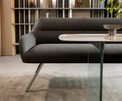 EsszimmerbankTaya-Flex 200 cm Mikrofaser Anthrazit Vintage Kreuzgestell kantig Effektfinish Titan Taschenfederkern Sofort versandfertig