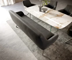EsszimmerbankTaya-Flex 200 cm Mikrofaser Anthrazit Vintage Kreuzgestell kantig Effektfinish Titan Taschenfederkern Sofort versandfertig