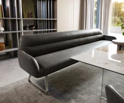 EsszimmerbankTaya-Flex 300 cm Mikrofaser Anthrazit Vintage Kufengestell flach Edelstahl Taschenfederkern Sofort versandfertig