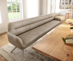 EsszimmerbankTaya-Flex 300 cm Mikrofaser Beige Vintage Kreuzgestell kantig Edelstahl Taschenfederkern Sofort versandfertig
