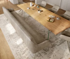 EsszimmerbankTaya-Flex 300 cm Mikrofaser Beige Vintage Kreuzgestell kantig Effektfinish Titan Taschenfederkern Sofort versandfertig