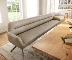 EsszimmerbankTaya-Flex 300 cm Mikrofaser Beige Vintage Kreuzgestell kantig Graphit Taschenfederkern Sofort versandfertig