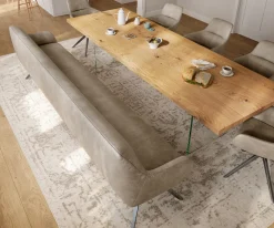 EsszimmerbankTaya-Flex 300 cm Mikrofaser Beige Vintage Kreuzgestell kantig Graphit Taschenfederkern Sofort versandfertig