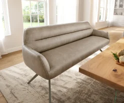 EsszimmerbankTaya-Flex 200 cm Mikrofaser Beige Vintage Kreuzgestell kantig Effektfinish Titan Taschenfederkern Sofort versandfertig