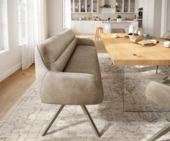 EsszimmerbankTaya-Flex 200 cm Mikrofaser Beige Vintage Kreuzgestell kantig Effektfinish Titan Taschenfederkern Sofort versandfertig