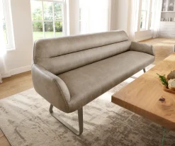 EsszimmerbankTaya-Flex 200 cm Mikrofaser Beige Vintage Kufengestell flach Effektfinish Titan Taschenfederkern Sofort versandfertig