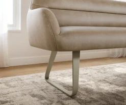 EsszimmerbankTaya-Flex 200 cm Mikrofaser Beige Vintage Kufengestell flach Effektfinish Titan Taschenfederkern Sofort versandfertig