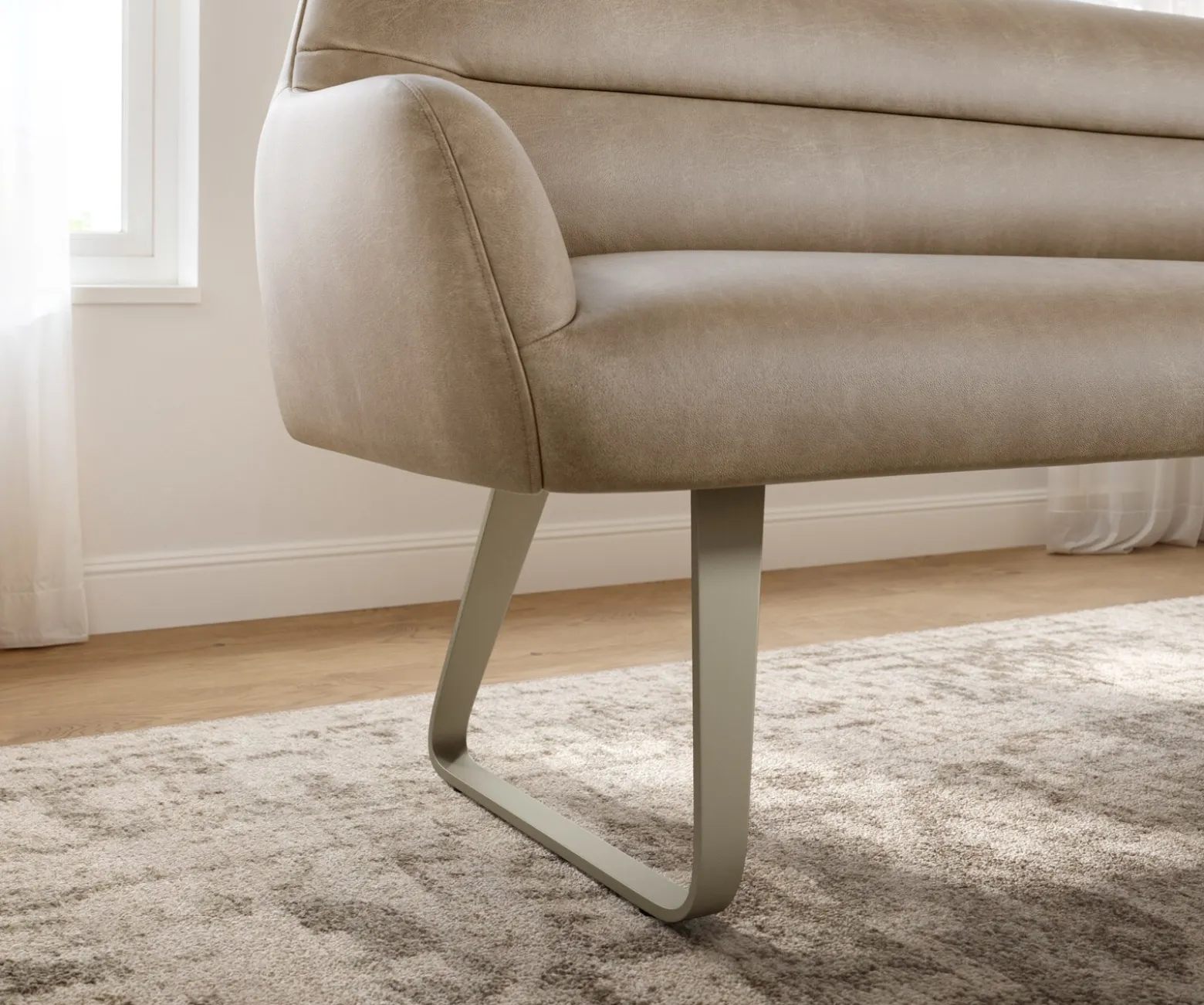 EsszimmerbankTaya-Flex 200 cm Mikrofaser Beige Vintage Kufengestell flach Effektfinish Titan Taschenfederkern Sofort versandfertig