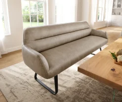 EsszimmerbankTaya-Flex 200 cm Mikrofaser Beige Vintage Kufengestell flach Schwarz Taschenfederkern Sofort versandfertig